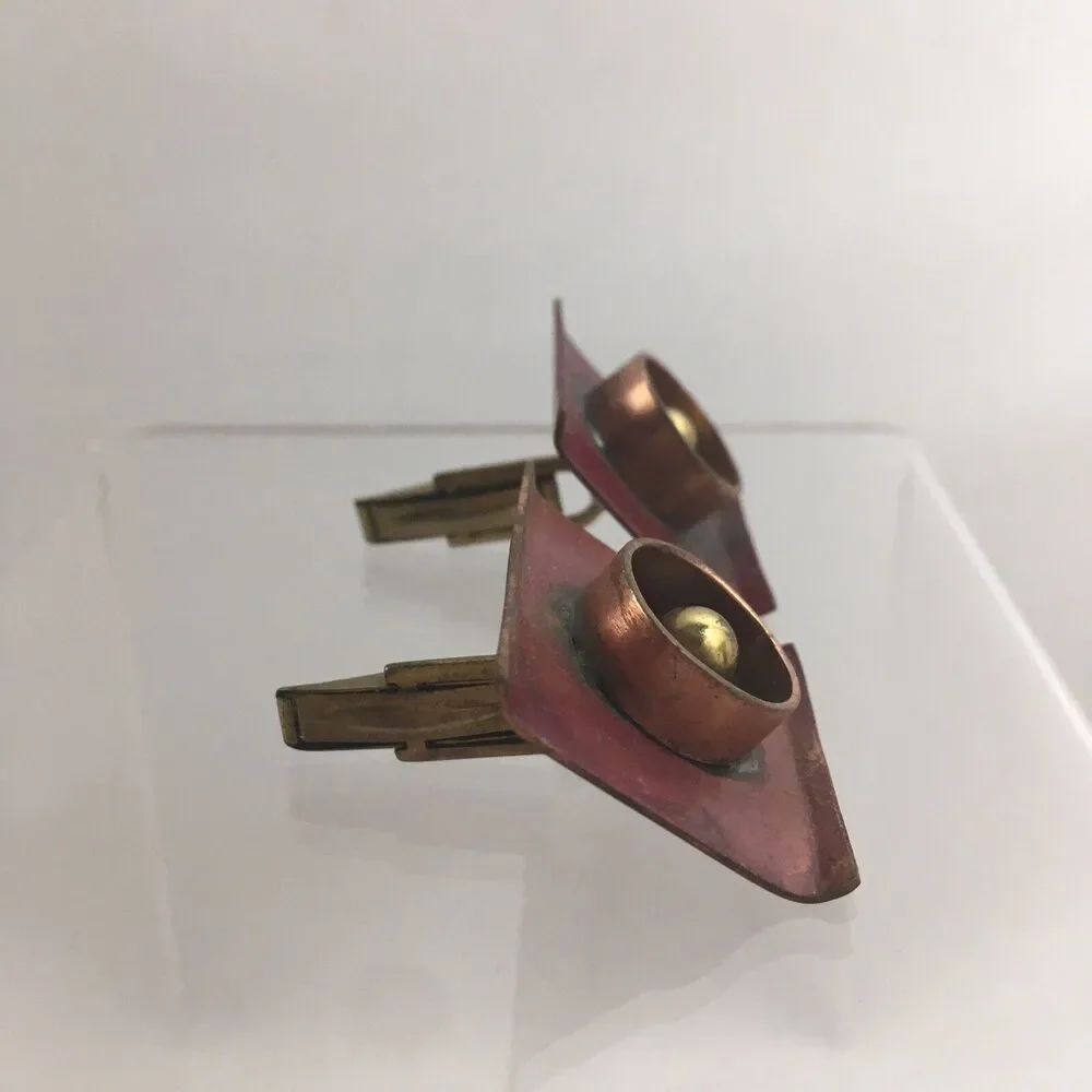 Copper Target Ball Abstract Cufflinks Square Modernist Sculpture Brutalist H1